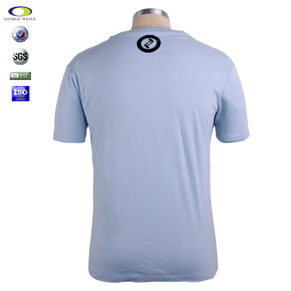 广告宣传男士浅蓝色圆领印花T恤衫