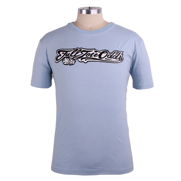 广告宣传男士浅蓝色圆领印花T恤衫