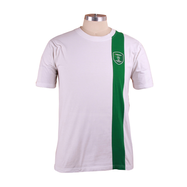 广告宣传男士白绿拼接圆领印花T恤衫