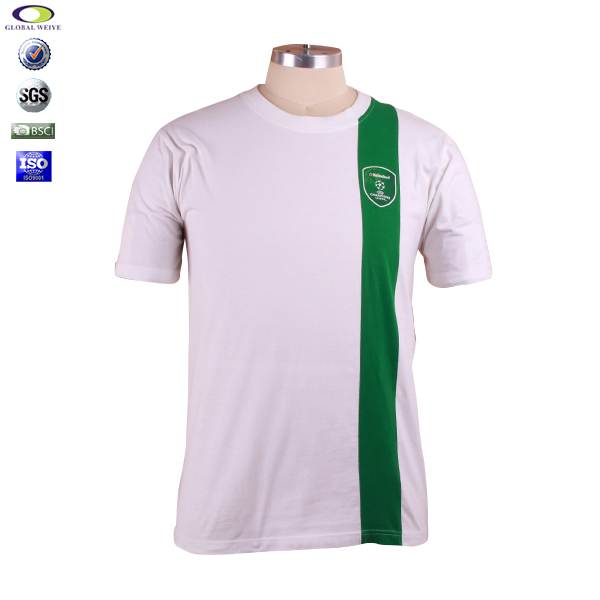 广告宣传男士白绿拼接圆领印花T恤衫