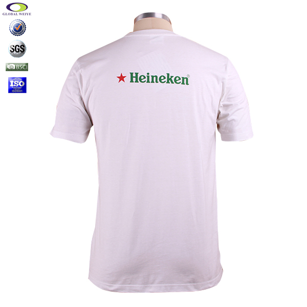 广告宣传男士白绿拼接圆领印花T恤衫