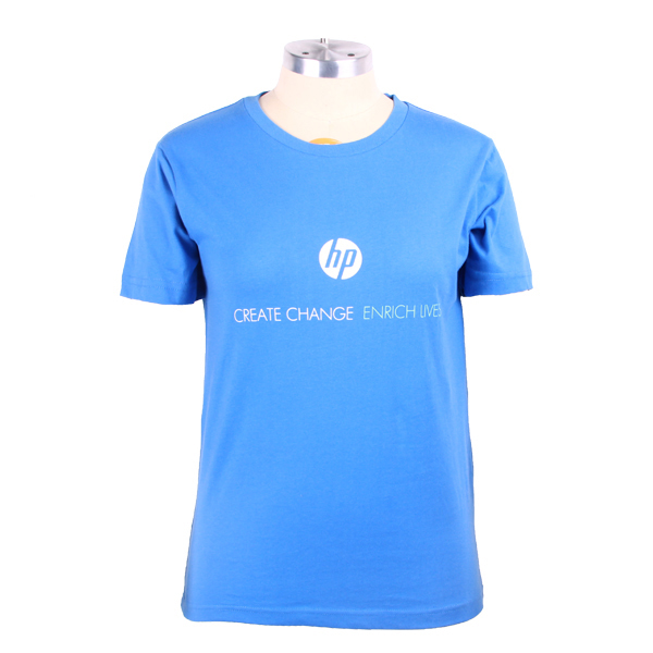 广告宣传女士蓝色圆领印花T恤衫定做