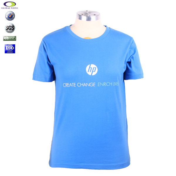 广告宣传女士蓝色圆领印花T恤衫定做