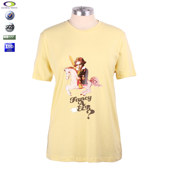 广告宣传女士黄色圆领印花T恤衫定做