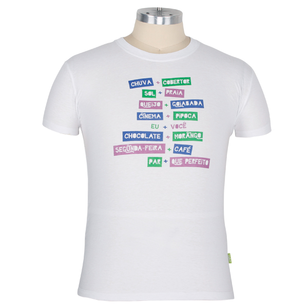 白色纯棉男士圆领印花广告T恤