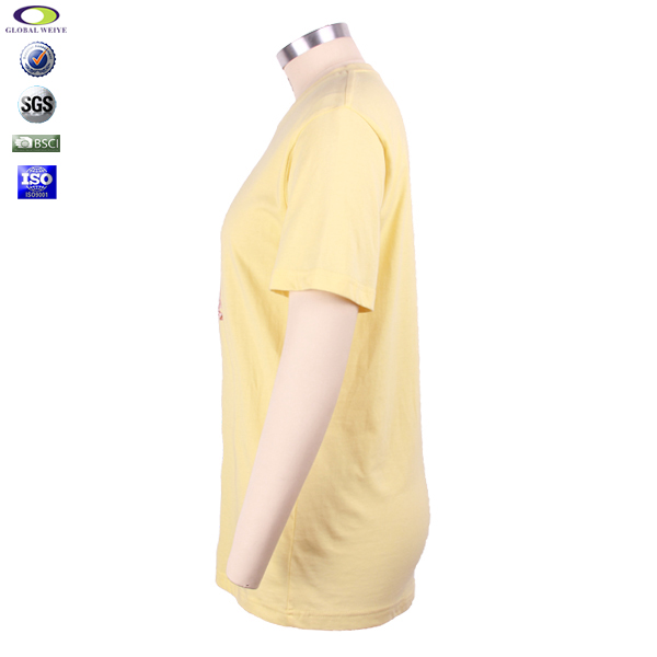 广告宣传女士黄色圆领印花T恤衫定做