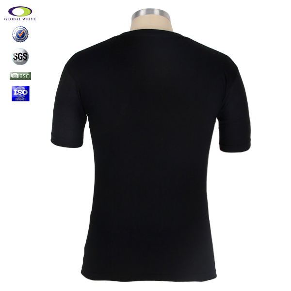 环保丝印男士V领短袖黑色T恤