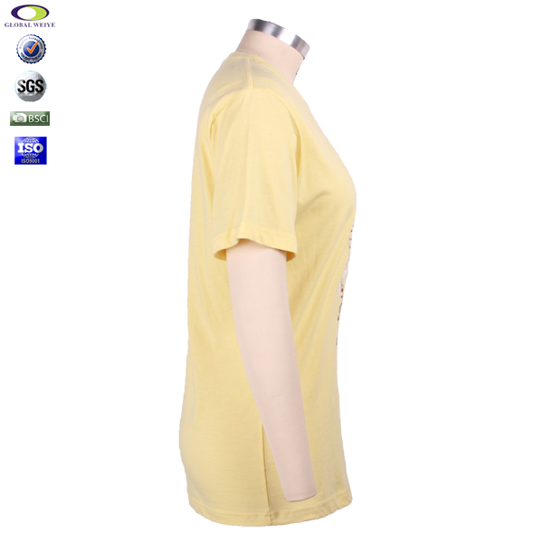 广告宣传女士黄色圆领印花T恤衫定做