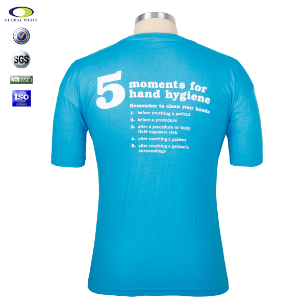 男士圆领广告宣传印花蓝色T恤