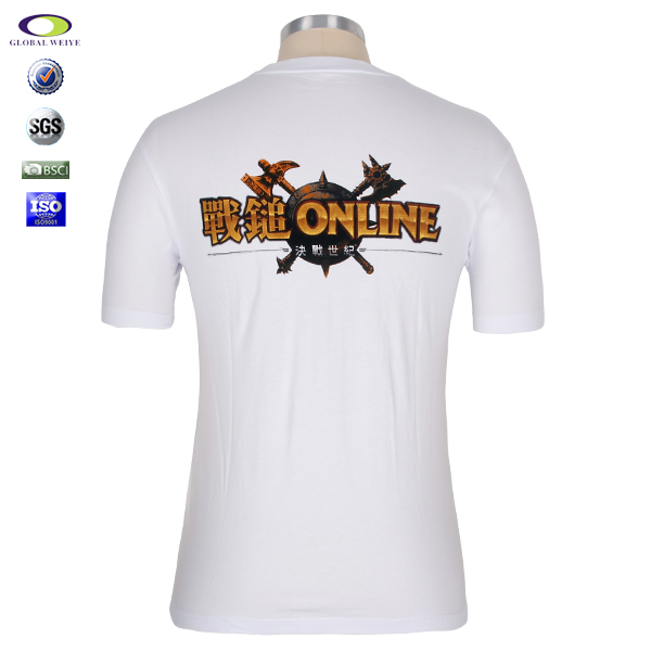 游戏宣传男士白色前后印花圆领短袖T恤衫