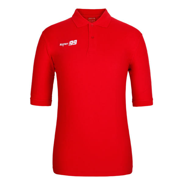 定制涤棉TC中国红POLO衫男式短袖绣花ogo