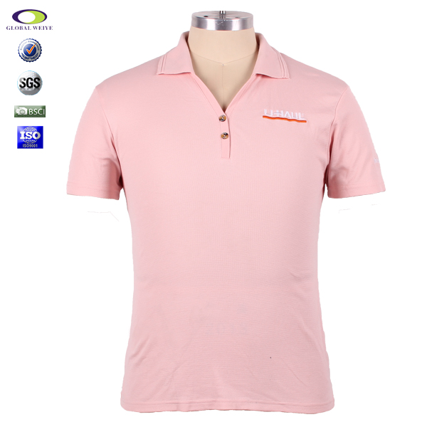 定制涤棉cvc粉色POLO衫男式短袖刺绣logo