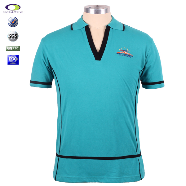 定制蓝色V领POLO衫男短袖绣花logo