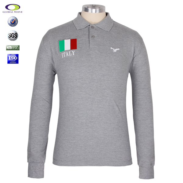 定做高档绣花长袖polo衫男士翻领T恤衫