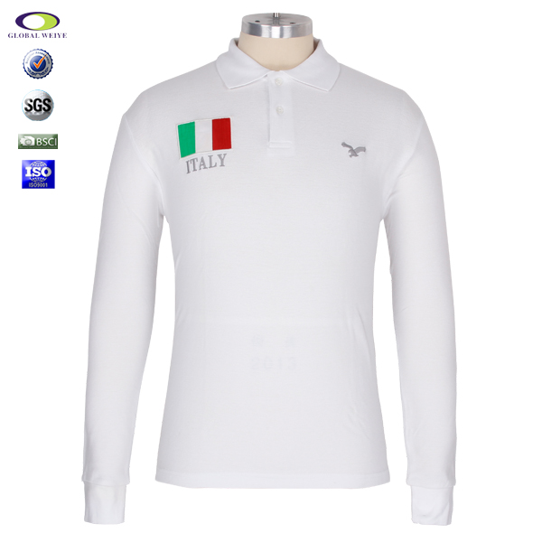 定做绣花全棉长袖polo衫男士翻领T恤衫