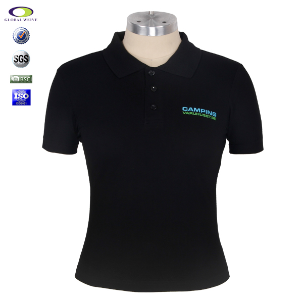 黑色POLO衫女刺绣logo短袖定做