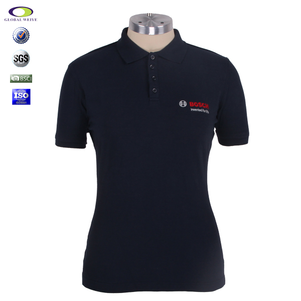 定做黑色女士POLO衫刺绣logo短袖