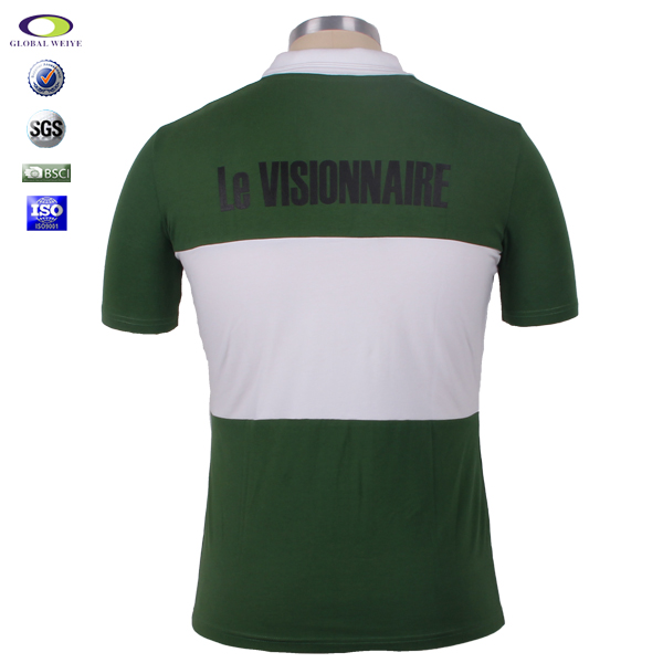 订做100%棉绿白拼接V领翻领polo衫男装