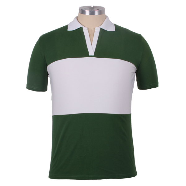 订做100%棉绿白拼接V领翻领polo衫男装