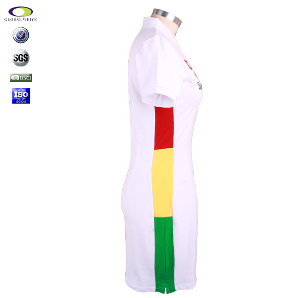 定制女士polo衫白色刺绣多纽扣翻领长身裙T恤衫