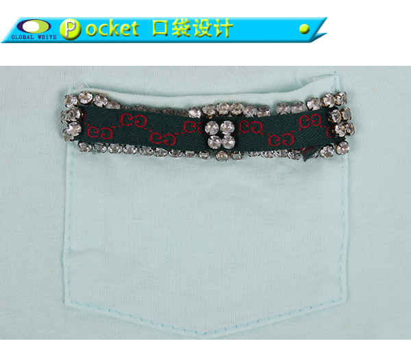 定制女士淡绿色背后镂空烫钻polo衫翻领T恤衫