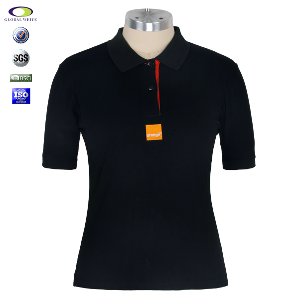 定制女士黑色商务polo衫刺绣logo翻领T恤衫