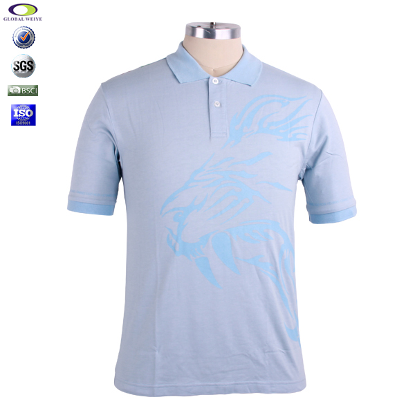 全棉男士短袖浅蓝色polo衫订做印花logo