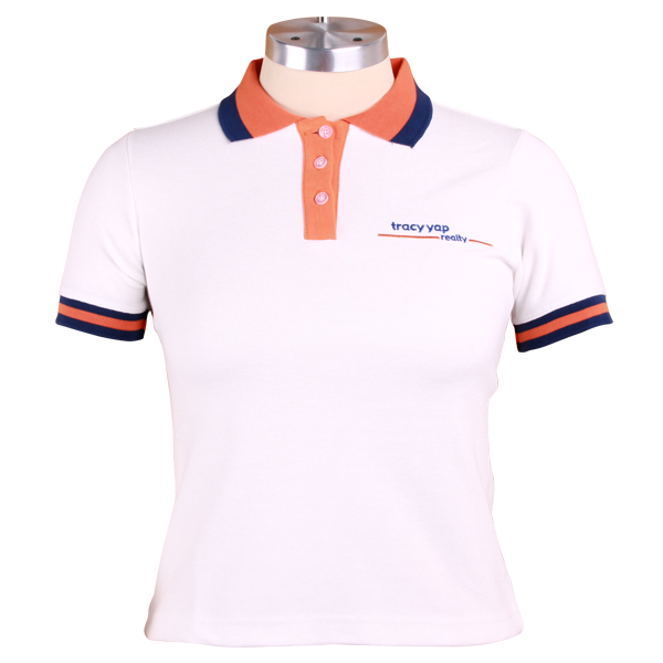 定制女士白色异色领polo衫翻领短袖T恤衫