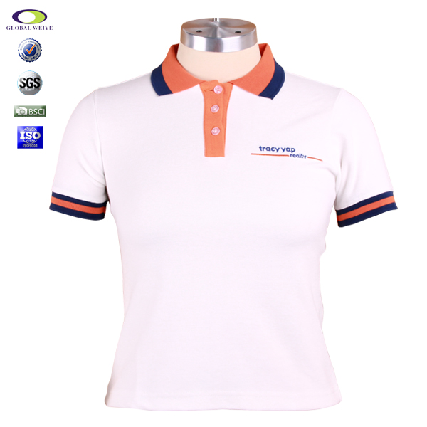 定制女士白色异色领polo衫翻领短袖T恤衫