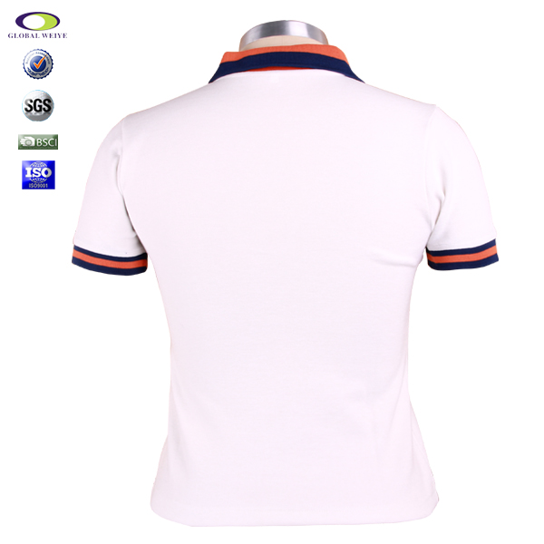 定制女士白色异色领polo衫翻领短袖T恤衫