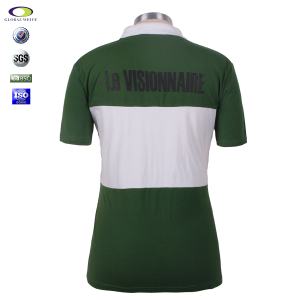 定制女士青白拼接polo衫无logo翻领T恤衫