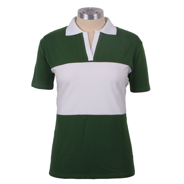 定制女士青白拼接polo衫无logo翻领T恤衫