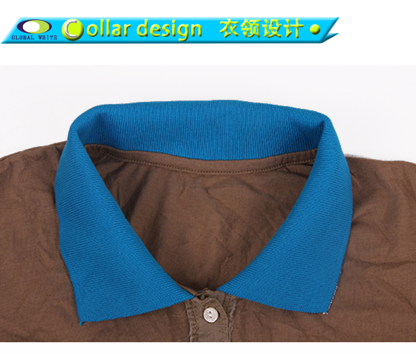 100%棉女士棕色异色领polo衫翻领短袖口袋T恤衫
