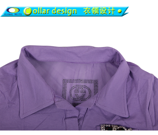定制女士紫色背后镂空烫钻polo衫翻领T恤衫