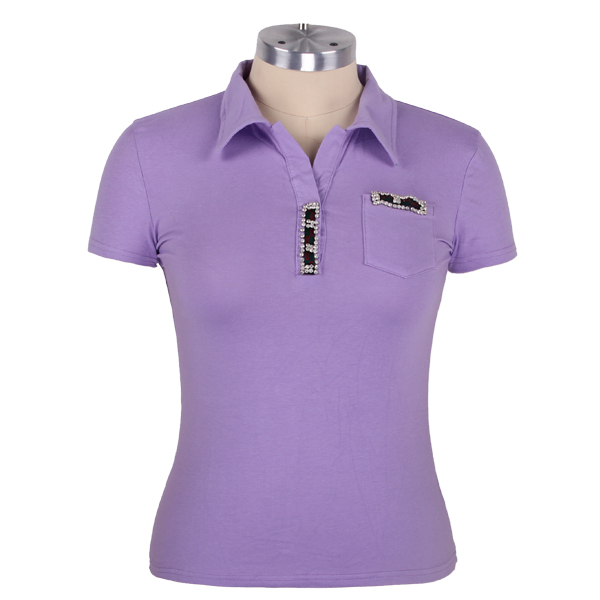 定制女士紫色背后镂空烫钻polo衫翻领T恤衫