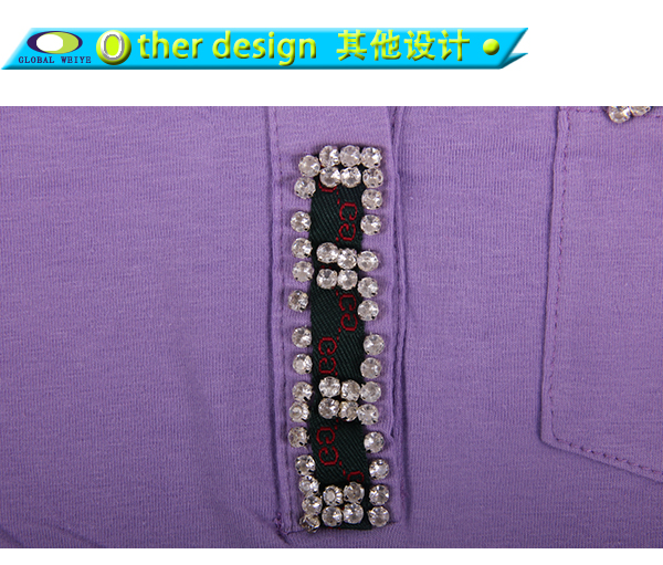 定制女士紫色背后镂空烫钻polo衫翻领T恤衫