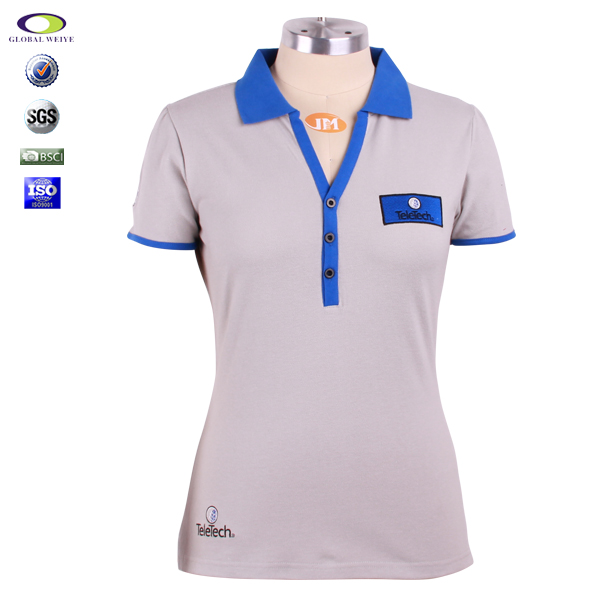 定做女士polo衫Y领刺绣logo短袖T恤衫