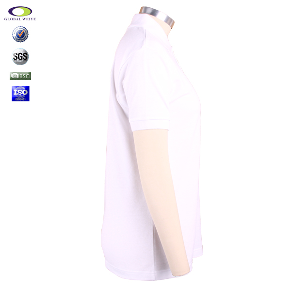 100%棉女士白色polo衫翻领刺绣logo短袖T恤衫