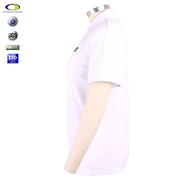 100%棉女士白色polo衫翻领刺绣logo短袖T恤衫