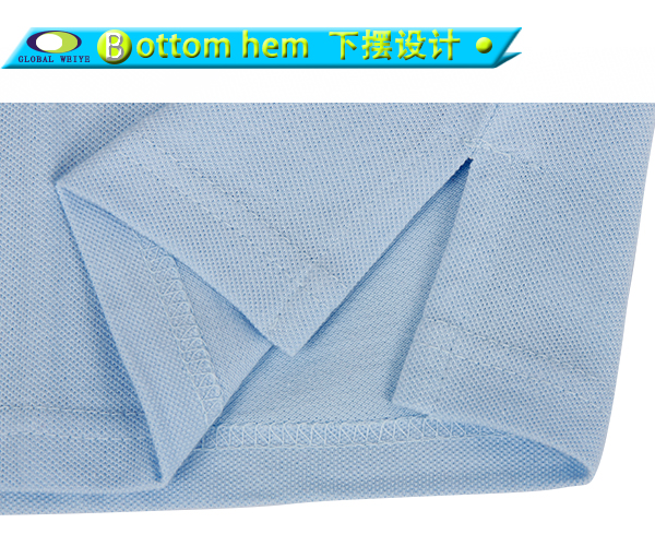 100%棉浅蓝色印花polo衫男装定制黑色撞色翻领