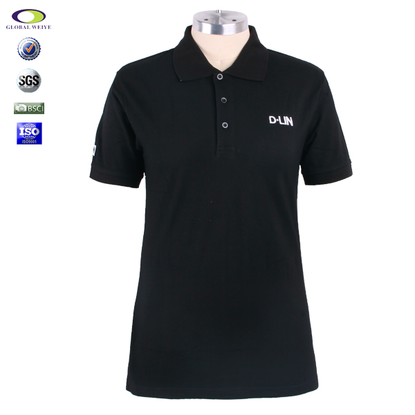 女士白黑色纯棉polo衫翻领刺绣logo短袖T恤衫