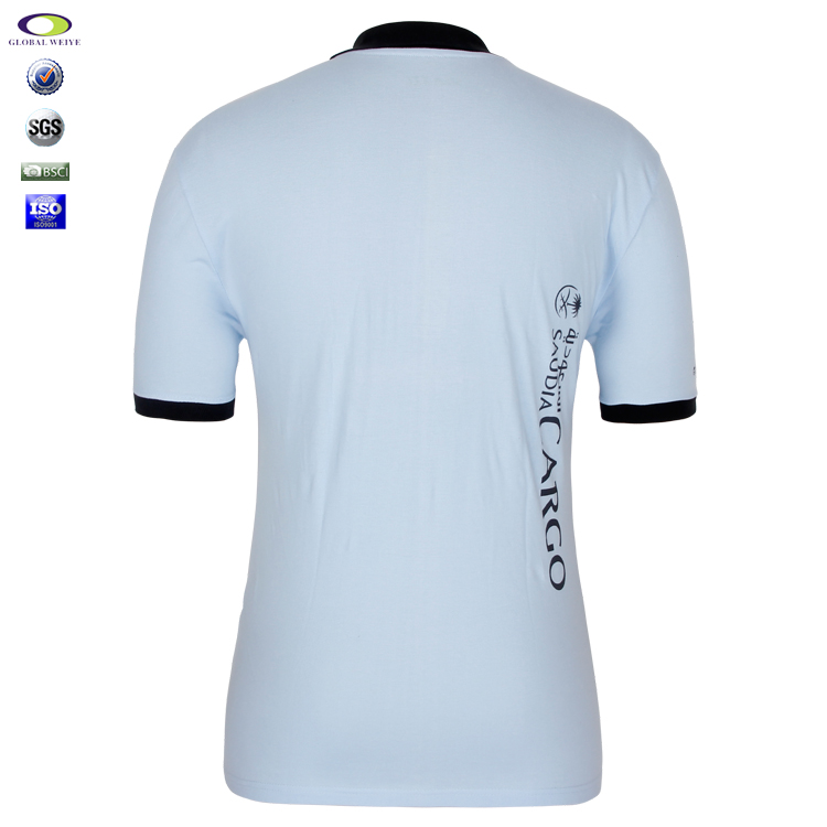 100%棉浅蓝色印花polo衫男装定制黑色撞色翻领