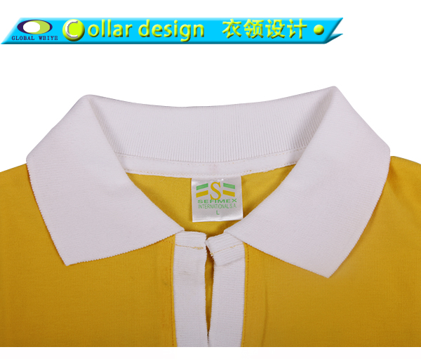 100%棉女士黄白拼接绣章polo衫翻领短袖T恤衫
