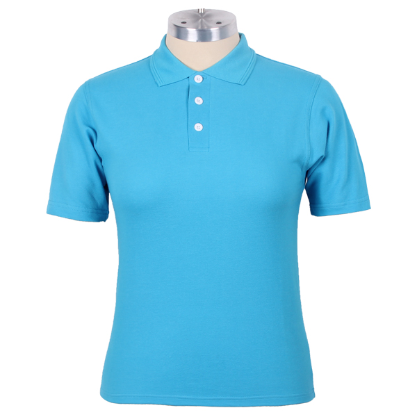 100%棉女士浅蓝色空白polo衫翻领短袖T恤衫