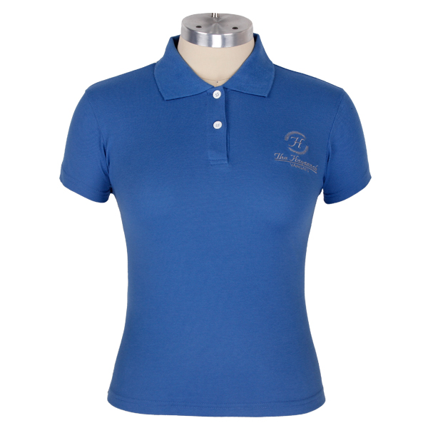 女士蓝色polo衫刺绣翻领短袖T恤衫