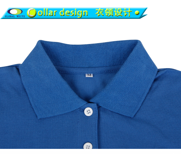 女士蓝色polo衫刺绣翻领短袖T恤衫