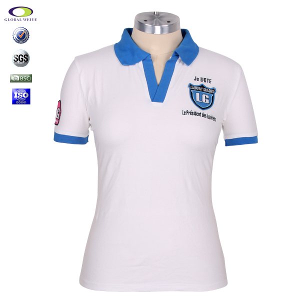 100%棉女士polo衫Y领刺绣logo短袖T恤衫定做