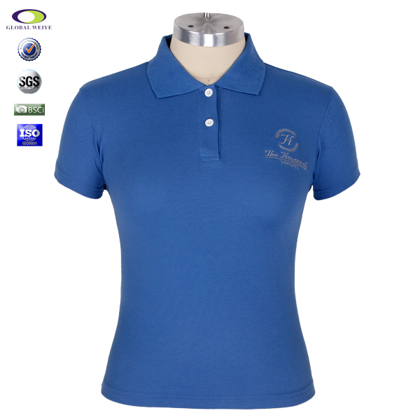 女士蓝色polo衫刺绣翻领短袖T恤衫