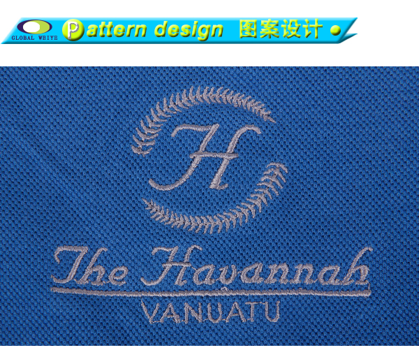 女士蓝色polo衫刺绣翻领短袖T恤衫