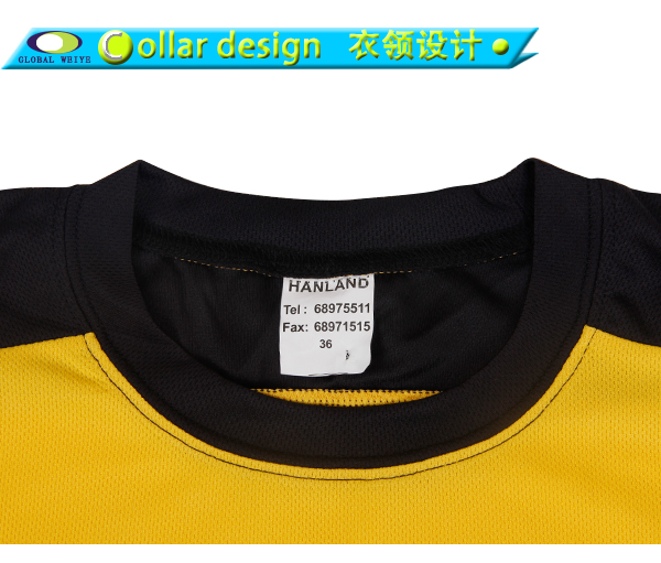 女士黑黄拼接印花圆领T恤衫定制
